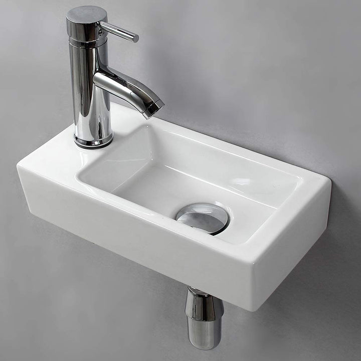 Waschbecken mit Wandaufhängung, klein, rechteckig, Keramik, linke Hand