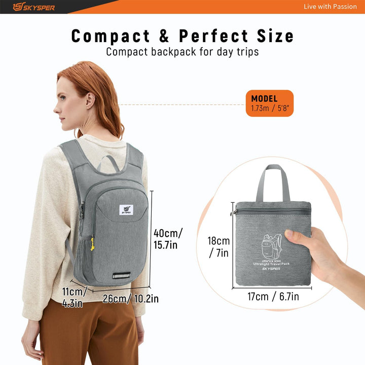 SKYSPER Faltbarer Rucksack 10L Ultraleicht Tagesrucksack Daypack Wanderrucksack Klein Outdoorrucksac