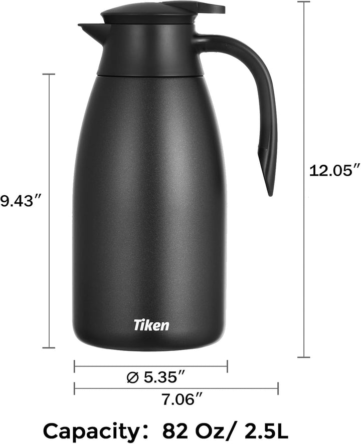 2.5L Thermoskanne Edelstahl Doppelwandige Vakuumisolierung Isolierkanne Kaffeekanne, Schwarz 2500 ml