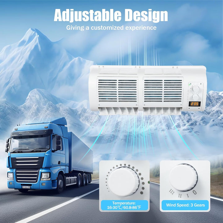 12V LKW Klimaanlage mit LCD Display, 100W Auto Split Klimagerät mit 3 Stufen & Temp Regler, Wandklim
