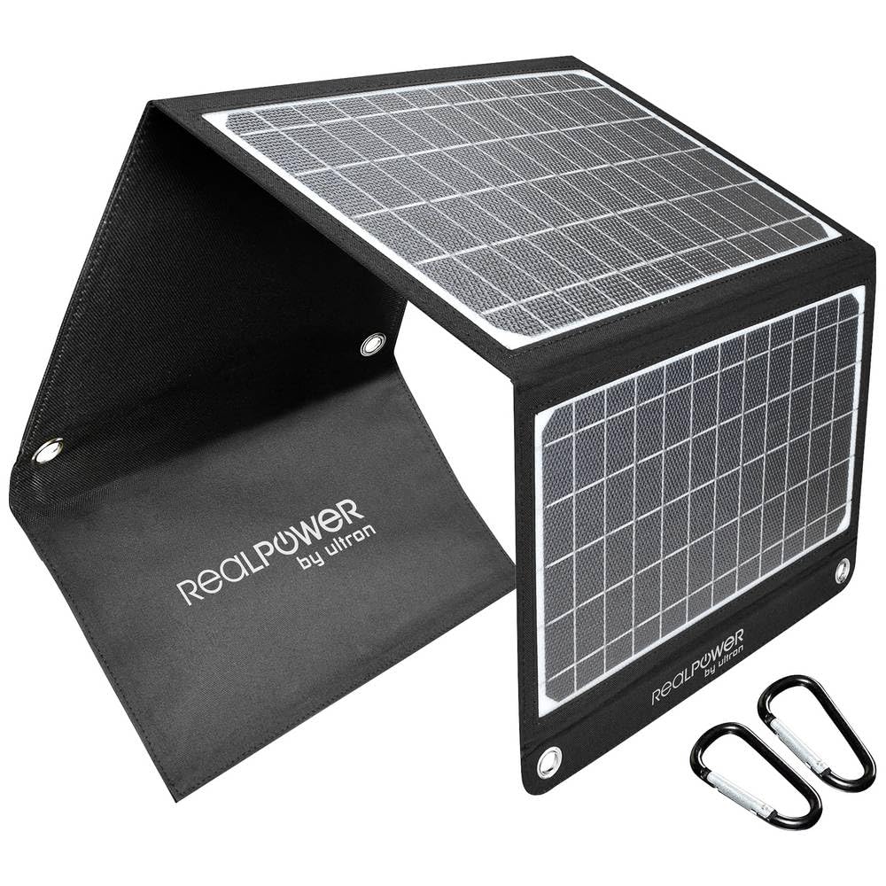 RealPower Solar Ladegerät 22W Faltbares Monokristalline Solarpanel mit USB Anschluss QC 3.0, ETFE wa