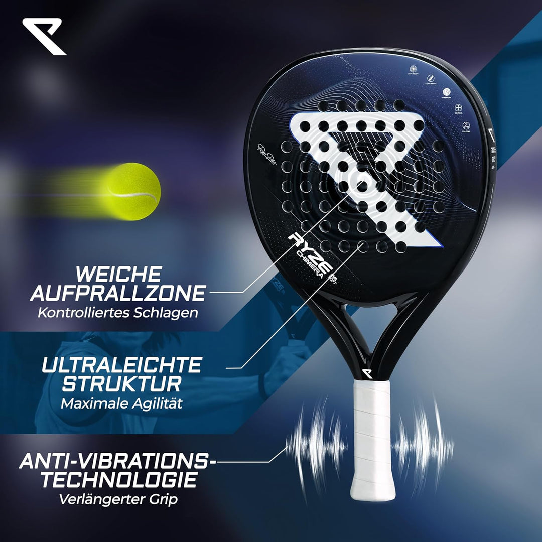 RYZE Chimera - Padel Schläger aus Kohlefaser & Fiberglas - Maximale Kontrolle & Präzision - Ultralei