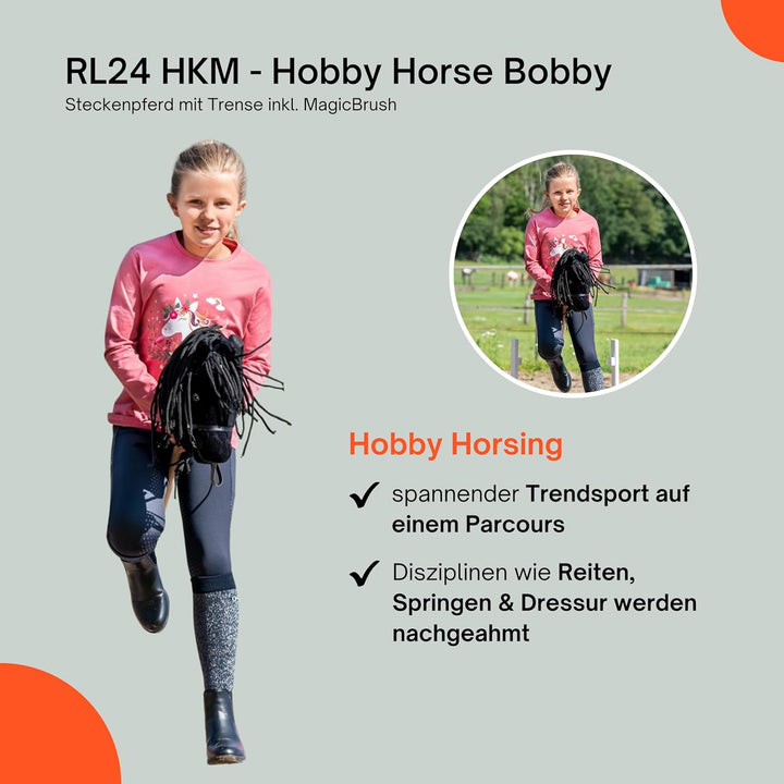 RL24 HKM - Hobby Horse Bobby inkl MagicBrush | Steckenpferd mit Trense | Spielpferd aus Plüsch mit H