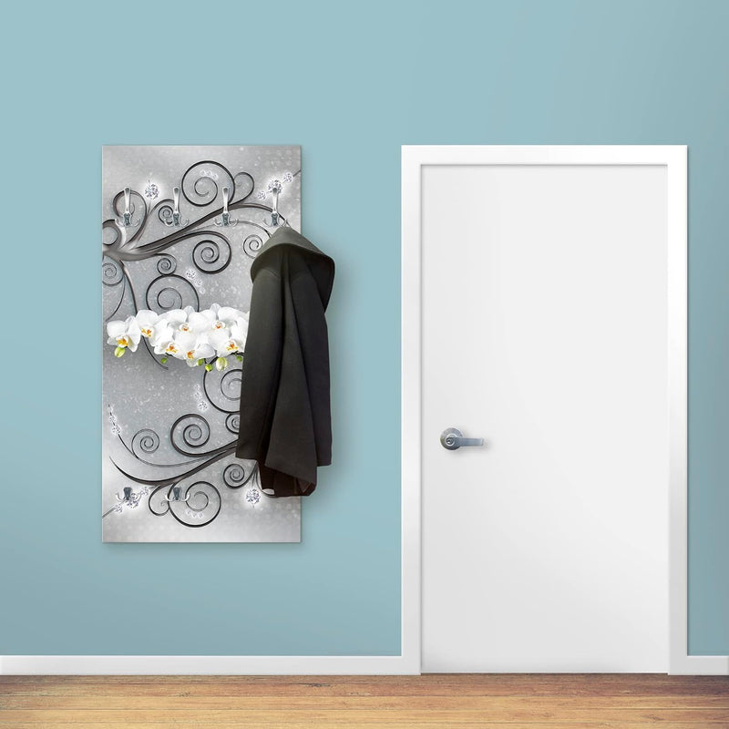 ARTLAND Wandgarderobe Holz mit 6 Haken 60x120 cm Design Garderobe mit Motiv Orchideen Blumen Abstrak