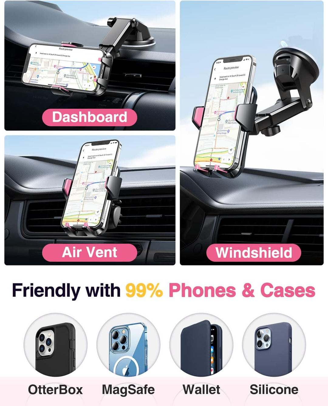 VANMASS Handyhalterung Auto Lüftung 2024 hellrot Handy Halterung Auto 4 in 1 Saugnapf Handyhalter Au