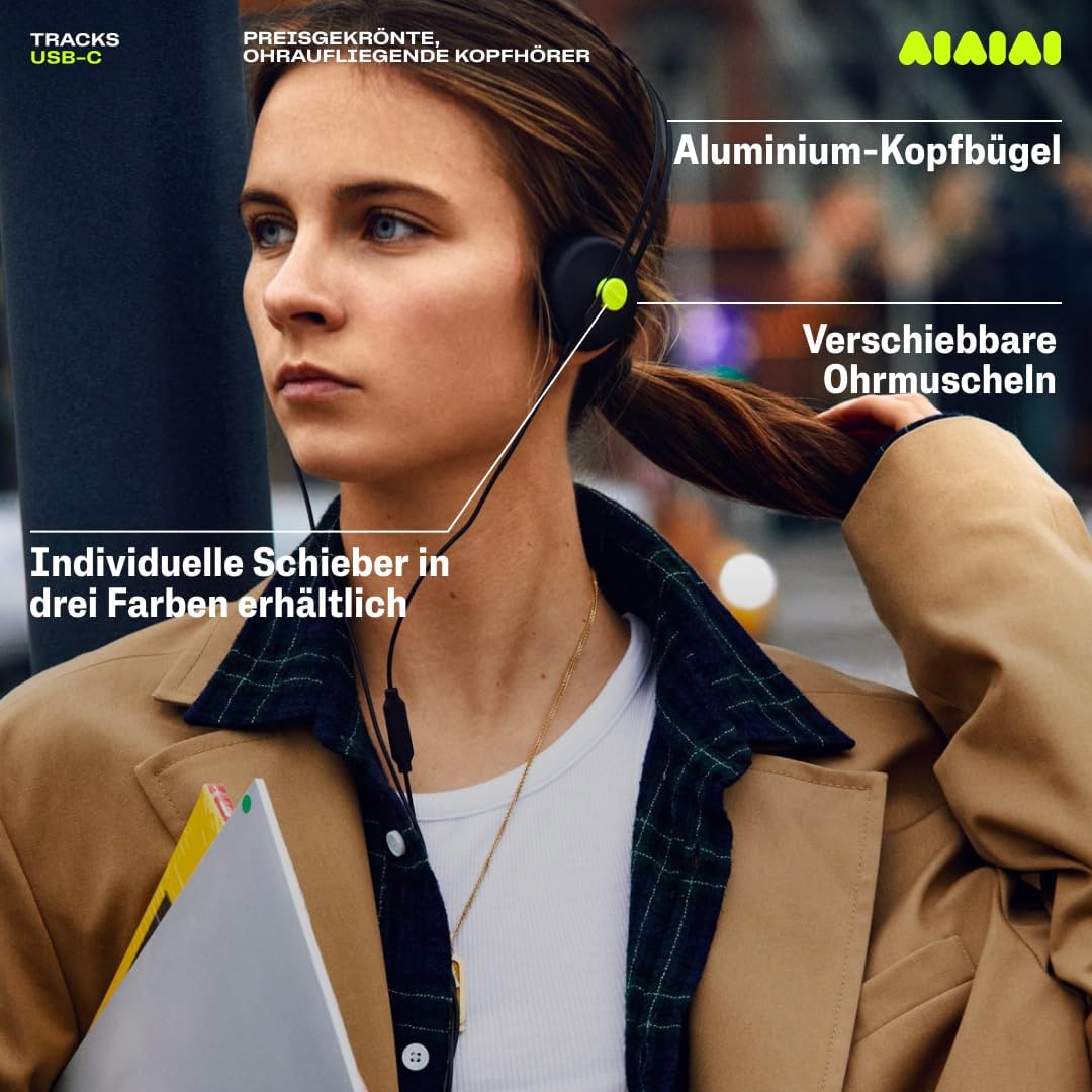 AIAIAI Tracks 2.0 USB-C Kopfhörer – Leichter On-Ear Kopfhörer mit Titan-beschichteten Treibern (Trac