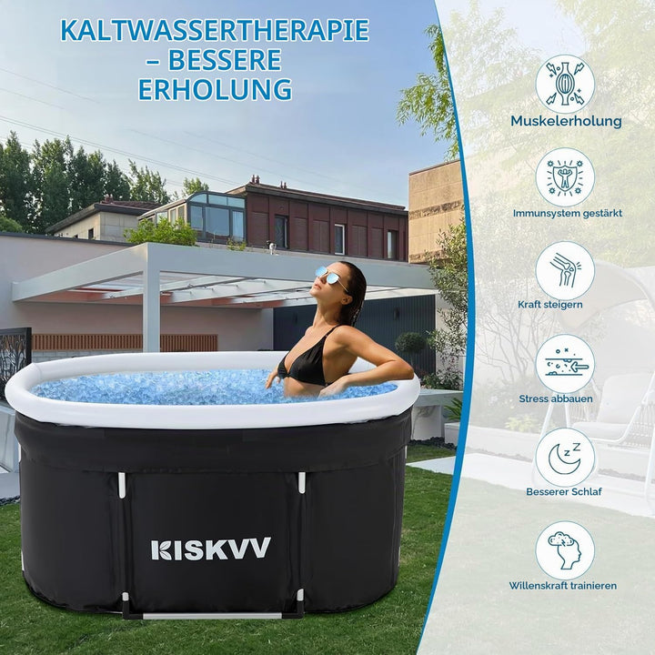 Ovales Eisbad Tonne für Athleten, KISKVV 115 cm Lang Faltbare Badewanne mit Abdeckung, Isolierte Eis