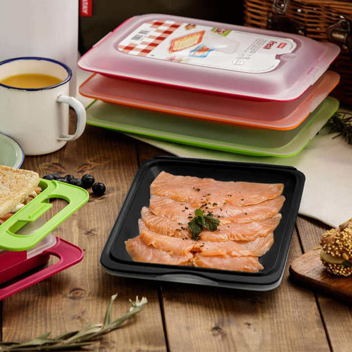 Hochwertige Aufschnittboxen Set .Platzsparend Stapelbar Vorratsdosenset mit Servierplatte. Frischhal