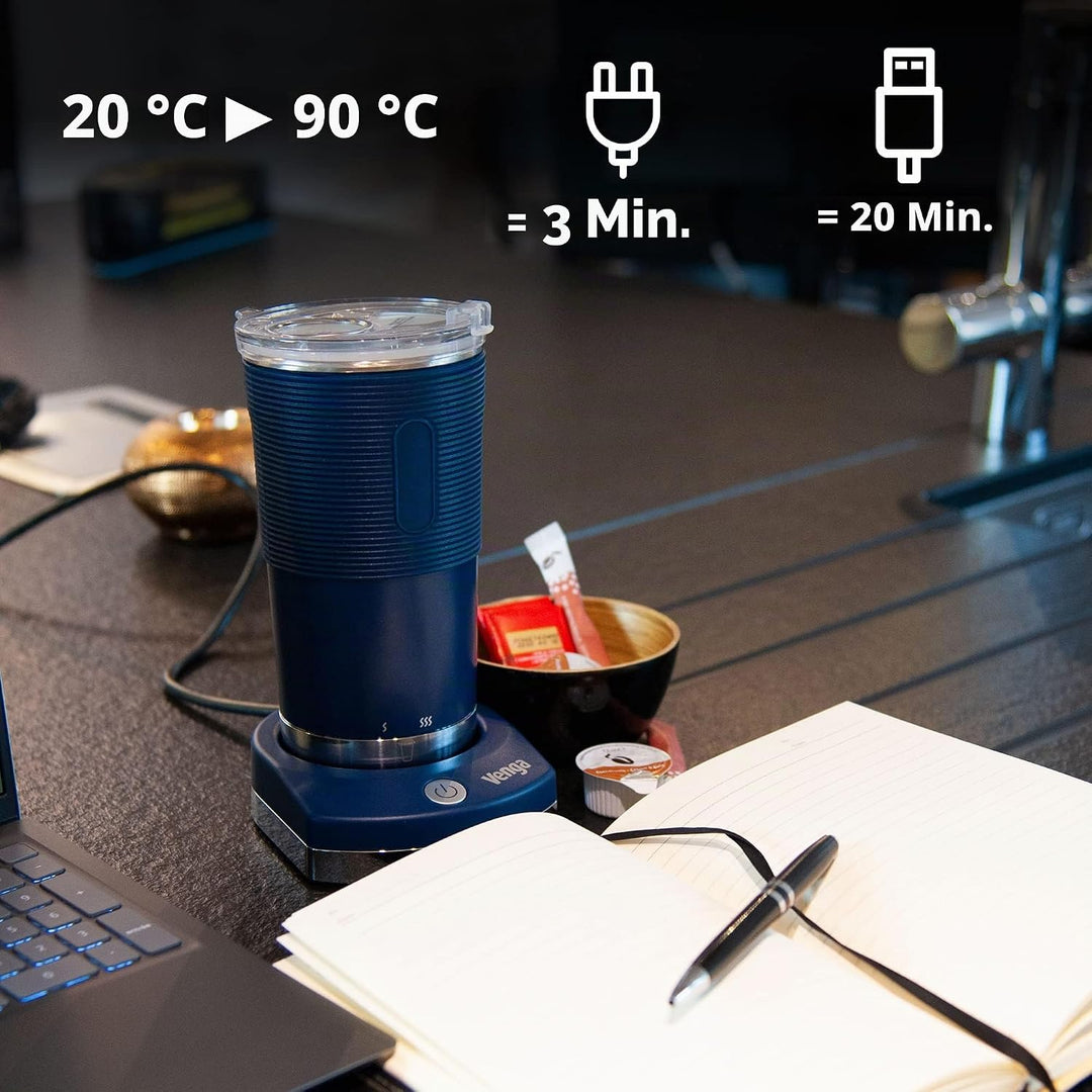Venga! Elektrischer Reisewasserkocher + Becher “to go“, 380 ml, regelbare Temperatur, Warmhaltefunkt