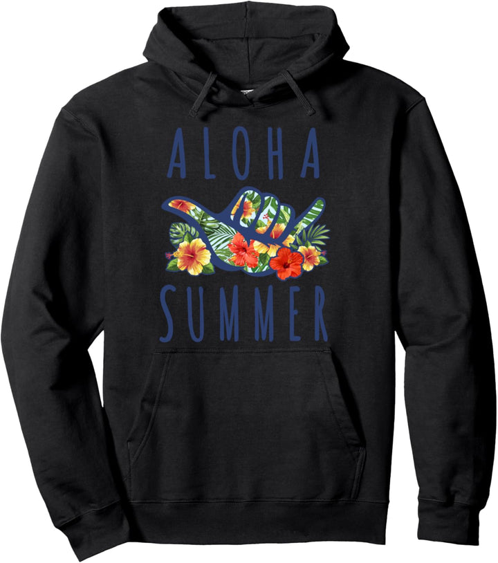 Trendy Aloha Summer Floral Hand Gesture Pullover Hoodie