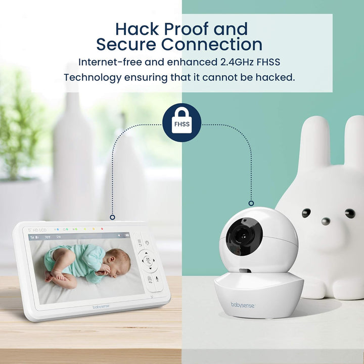 Babysense 5" HD-Babyphone mit Kamera und Audio, Fernbedienung Schwenk- und Neigefunktion, Verstellba