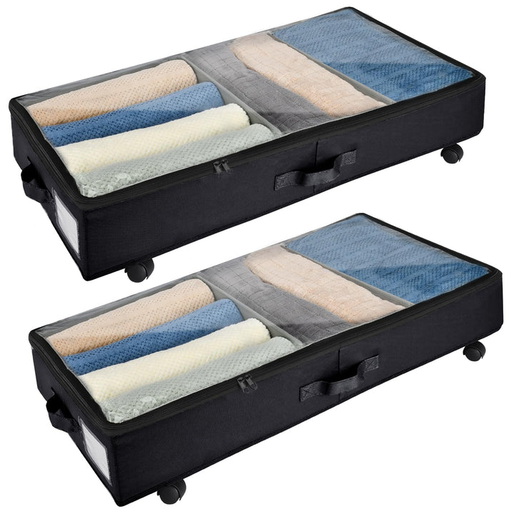 2 Stück Unterbett Aufbewahrung, Unterbettkommode mit Rollen 360° Drehung and Metallrahmen, Faltbare