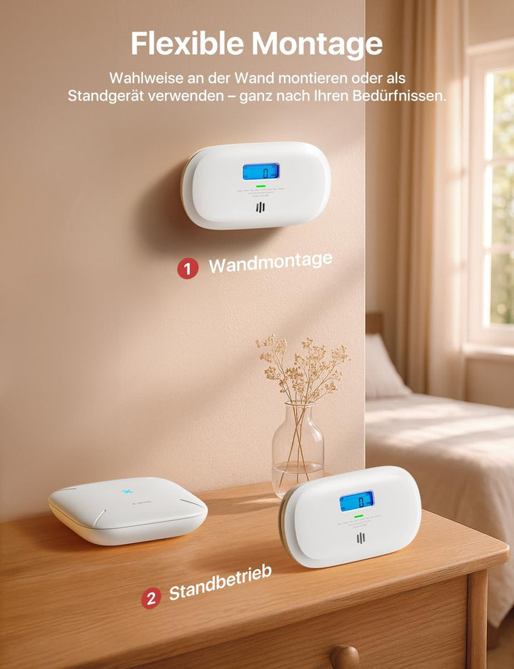 X-Sense Smart Kohlenmonoxid Melder, TÜV Rheinland Zertifiziert, mit Digitalanzeige, austauschbarer B