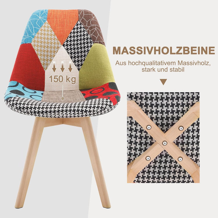 WOLTU® 4er Set Esszimmerstühle Küchenstuhl Design Stuhl Esszimmerstuhl Leinen Holz Mehrfarbig BH29mf