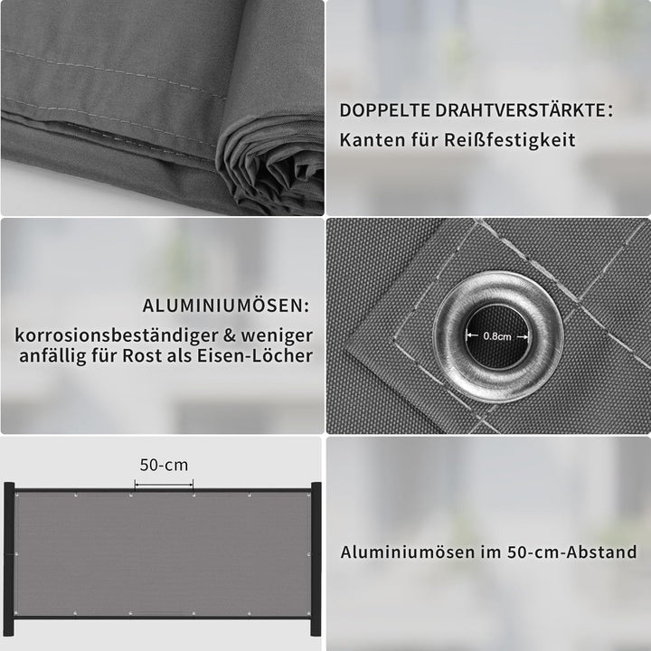 Shade&Beyond Balkon Sichtschutz Wetterfest 90x500cm, 95% UV-Schutz Balkonabdeckung mit Kabelbinder f