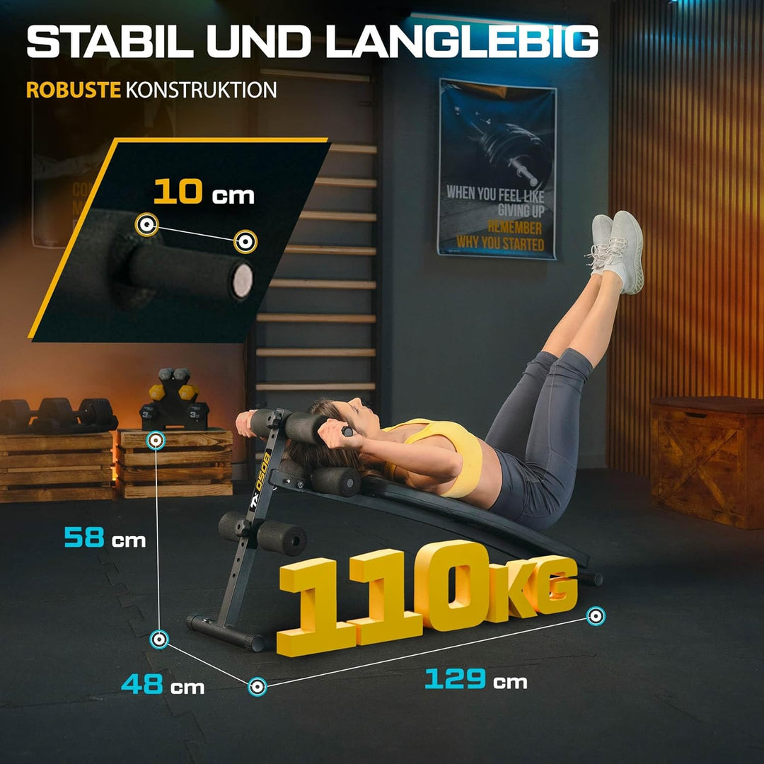 TREX SPORT TX-050B Sit Up Bank klappbar | Schrägbank | Bauchtrainer & Rückentrainer für zuhause