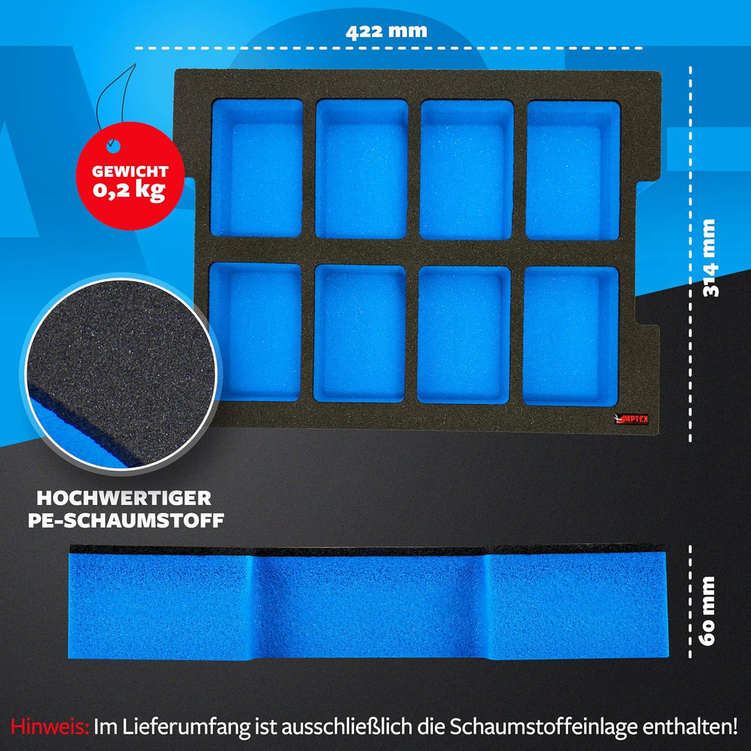 APTEX Schaumeinlage passend für 8x Bosch Akkus Expert 5.5-15Ah für Bosch L-Boxx 136