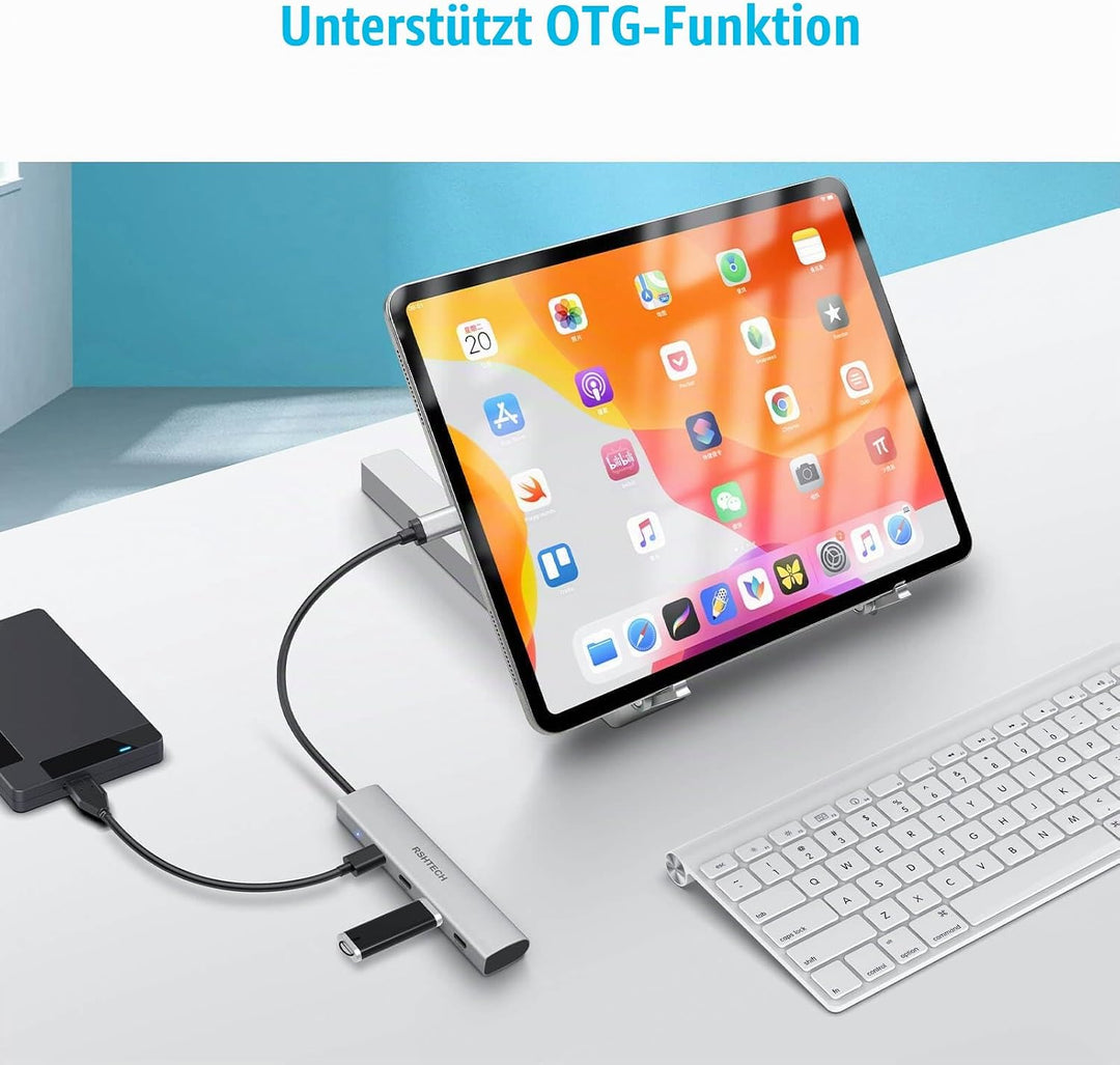USB C Hub 10Gbps, RSHTECH 4-Port USB C 3.2 Hub Aluminium USB 3.1 Gen2 Ultra Slim Datenhub Portable M