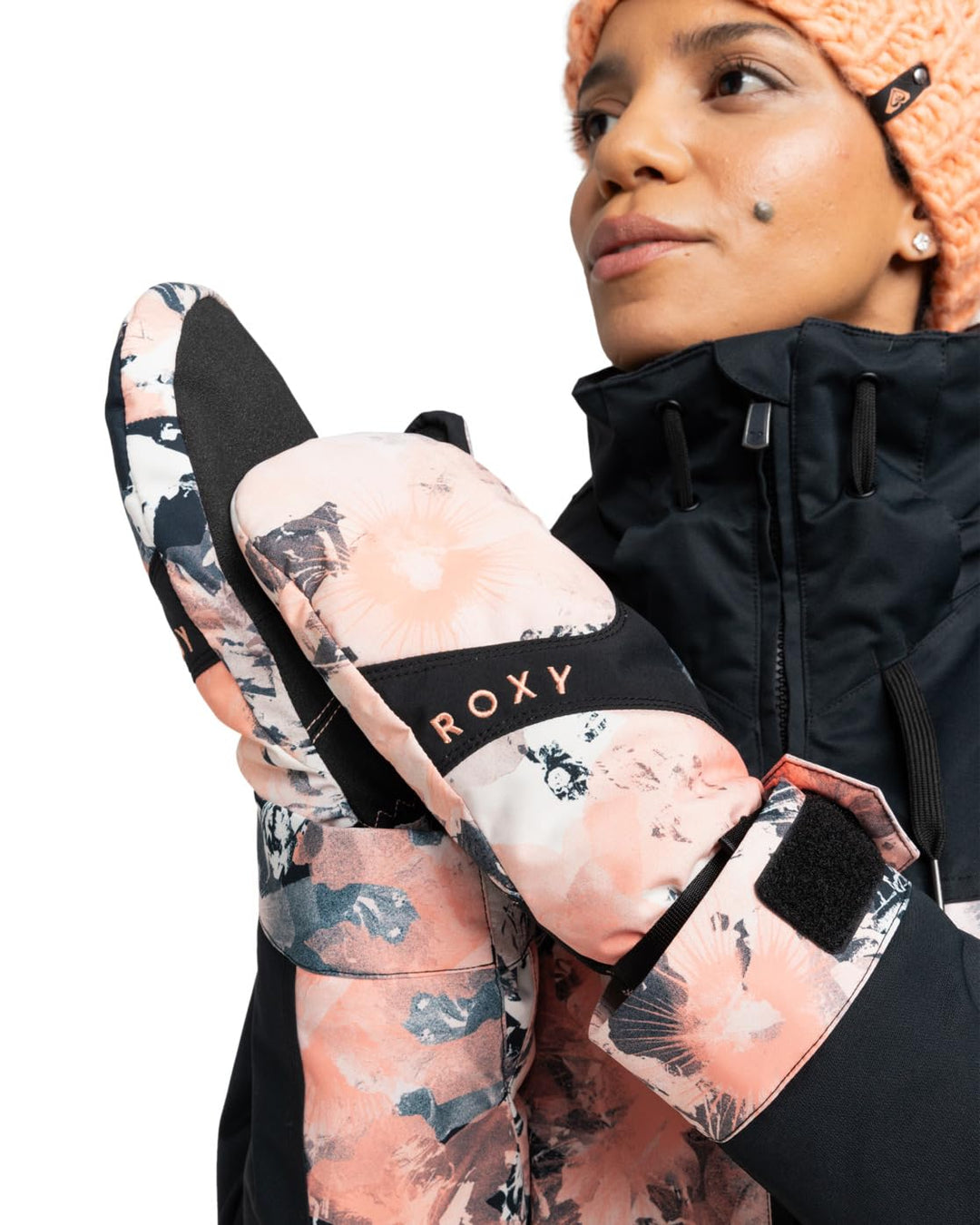 Roxy Damen Jetty Mitt Cold Weather Gloves L Peach Pink Dreamy Picture, L Peach Pink Dreamy Picture