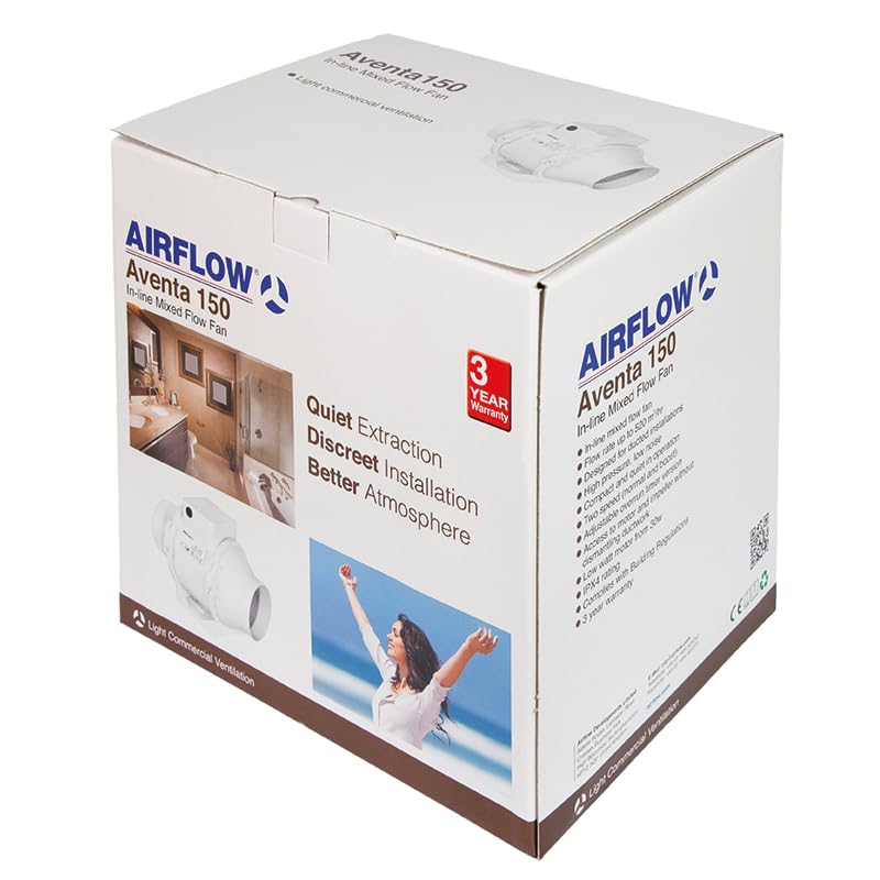 Airflow Aventa 150T Rohrventilator mit Timer – Energiesparend 30W, Luftstrom 112–144 l/s, 2-Stufen,