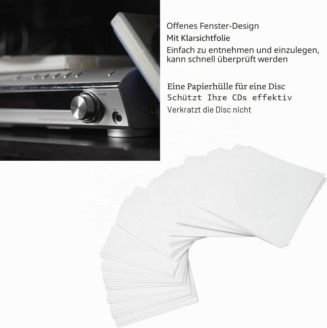 100er Pack CD/DVD Papierhüllen, Disc Hüllen mit Klappe und Offenem Fenster, Wiederverwendbare Staubd