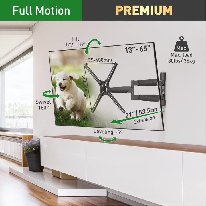 Barkan 53.5cm Lange TV Wandhalterung, 13-65 Zoll Schwenkbar/Neigbar/Vollbewegung luxuriösen TV Halte