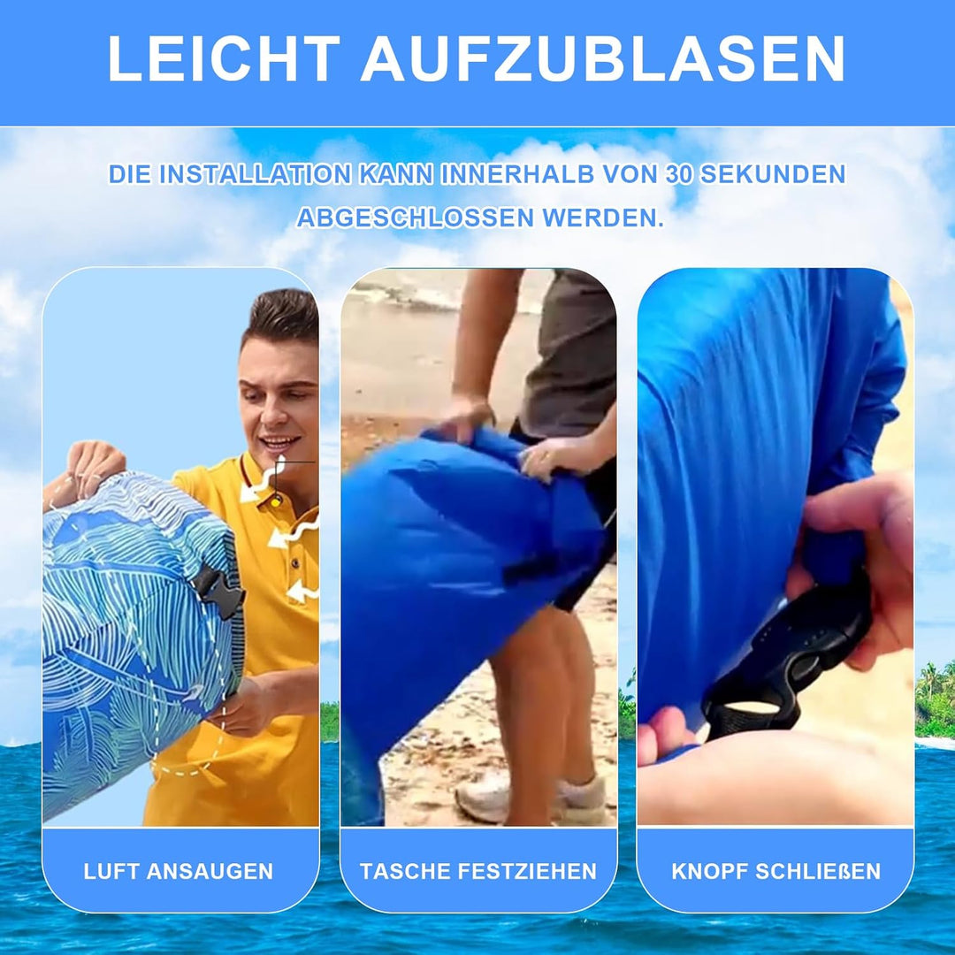 Aufblasbares Sofa (70 x 190 cm) mit Sonnenschutz | Luftliegestuhl, Outdoor-Luftkissen, Luftsitzsack,