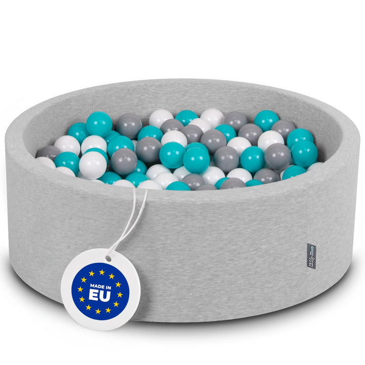 KiddyMoon Bällebad 90X30cm/200 Bälle ∅ 7Cm Bällepool Mit Bunten Bällen Für Babys Kinder Rund, Hellgr