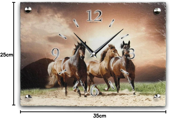 Kreative Feder Designer-Wanduhr aus Stein (Beton) mit flüsterleisem Funkuhrwerk - Pferde