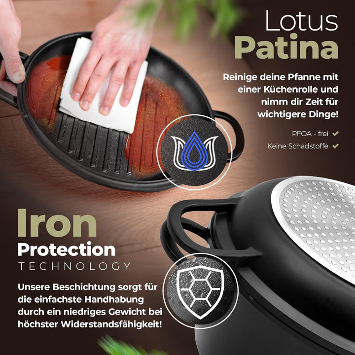 TLESS® 2in1 Aluguss Bräter mit Deckel backofengeeignet | Schmorpfanne & Schmortopf oder als Bratento