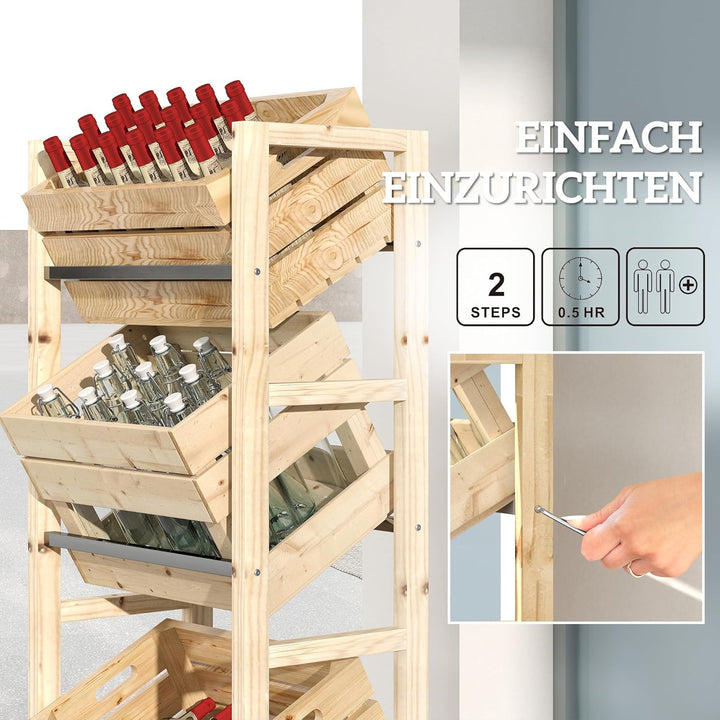 Outsunny Getränkekistenregal für 3 Getränkekisten Getränkeregal Holz Kistenregal mit 3 Ebenen freist