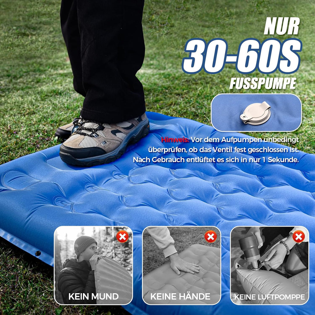 NAPASA Isomatte Camping, 14CM Verdicktes Aufblasbare Matratze mit Eingebauter Fusspresse Pumpe & Kis