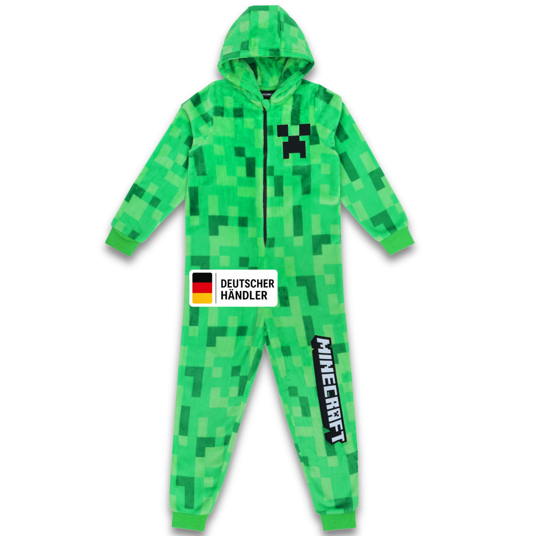Minecraft Onesie Creeper Fleece Jumpsuit Sleepsuit Gamer Geschenk Schlafoverall mit Kapuze für Junge
