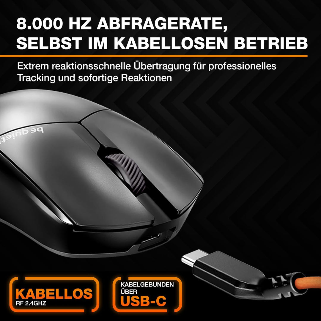 be quiet! Dark Perk Sym PC Maus, 55 g leicht, extrem Lange Akkulaufzeit, 8.000 Hz Abtastrate, PixArt