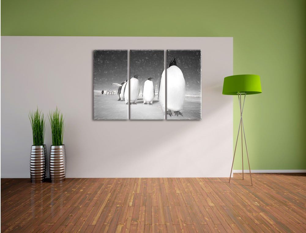 Pixxprint Kaiserpiguine in Antarktis Kunst / 3-Teilig/Gesamtmass 120cm Leinwandbild bespannt auf Hol