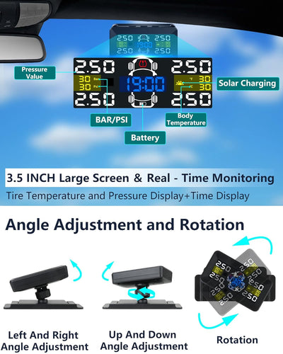 Vtopek TPMS Reifendruckkontrollsystem 3,5 Zoll Kabellos Reifendrucküberwachungssystem 0,01Bar Hochpr