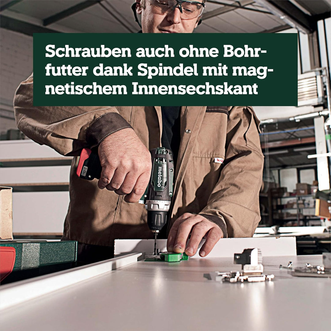 Metabo 600080500 Akku-Bohrschrauber klein PowerMaxx BS Basic 10,8V, 2x 2Ah Li-Ion Akkus, inklu. Lade
