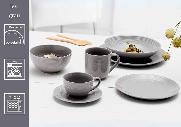 Ritzenhoff & Breker Levi Dessertteller 6er Set, 21 cm, Frühstücksteller mit feinem Rillenrelief, Ska