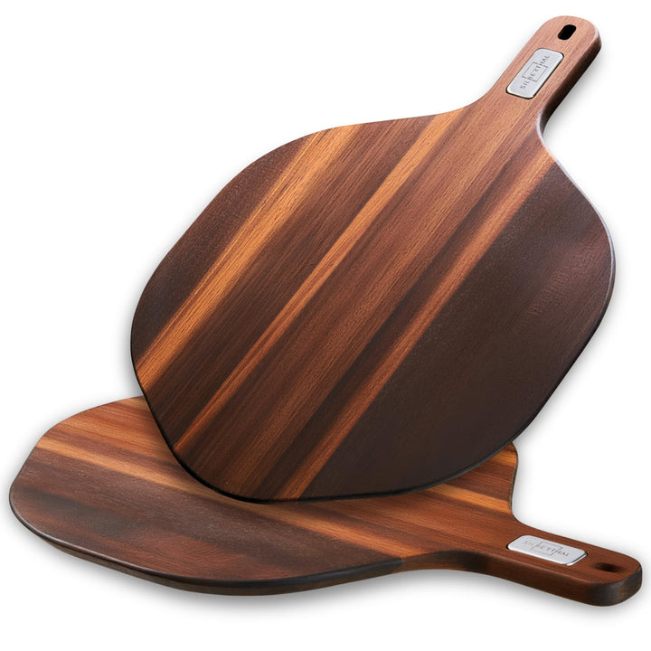 SILBERTHAL Pizzabrett 30 cm 2er Set Akazienholz - 6-Eck-Design - Servierbrett mit ergonomischer Grif