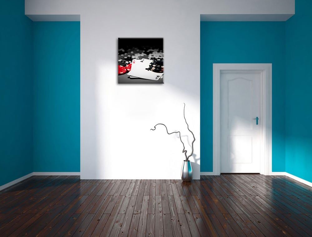 Pixxprint Spielkarten auf Pokertisch als Leinwandbild/Grösse: 70x70 cm/Wandbild/Kunstdruck/fertig be
