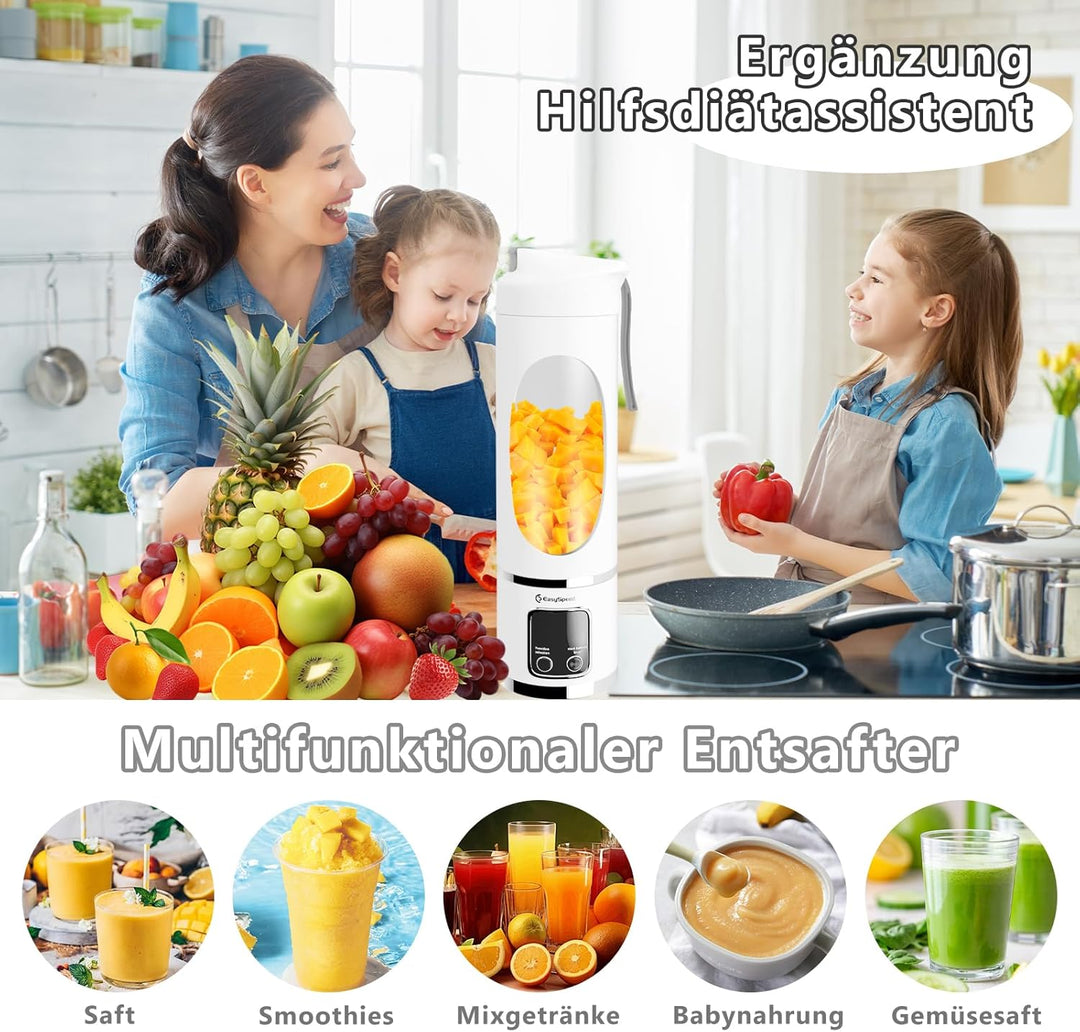 EasySpeed Tragbarer Mixer, 450 ml Persönlicher Mini-Mixer, 1200 mAh Elektrisch Typ C über USB, 10 Ed