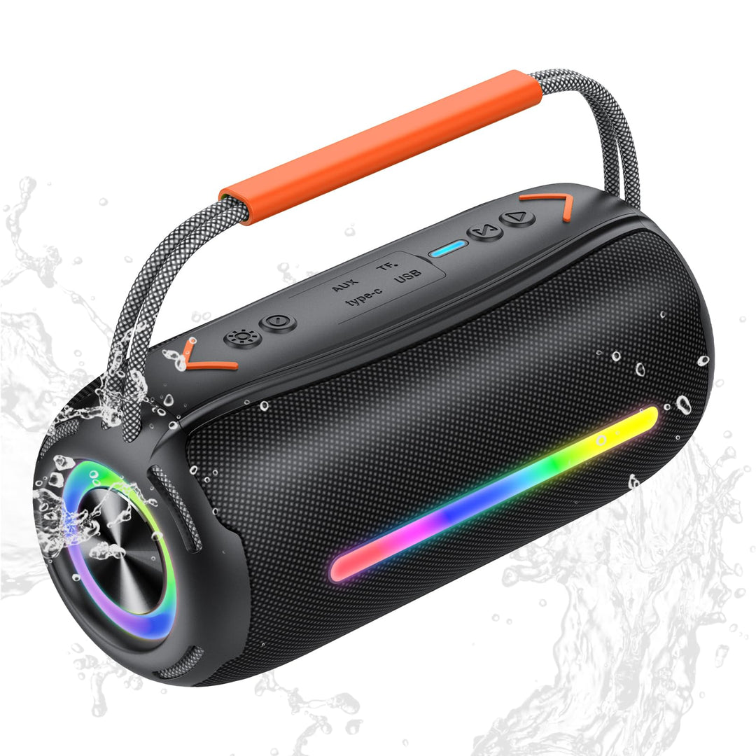 Tragbarer Bluetooth Lautsprecher mit Griff, 40W Leistungsstarker Musikbox mit Dualen Bass-Treibern,