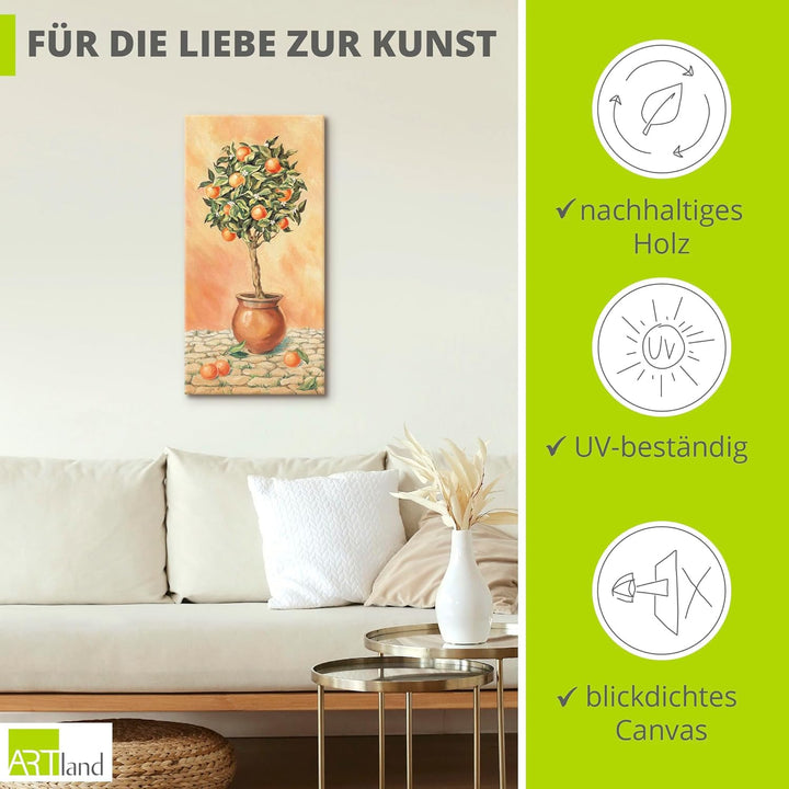 ARTLAND Wanddeko Leinwand Bilder Wandbild 30x60 cm Botanik Pflanzen Topfpflanze Malerei Orange T5HX