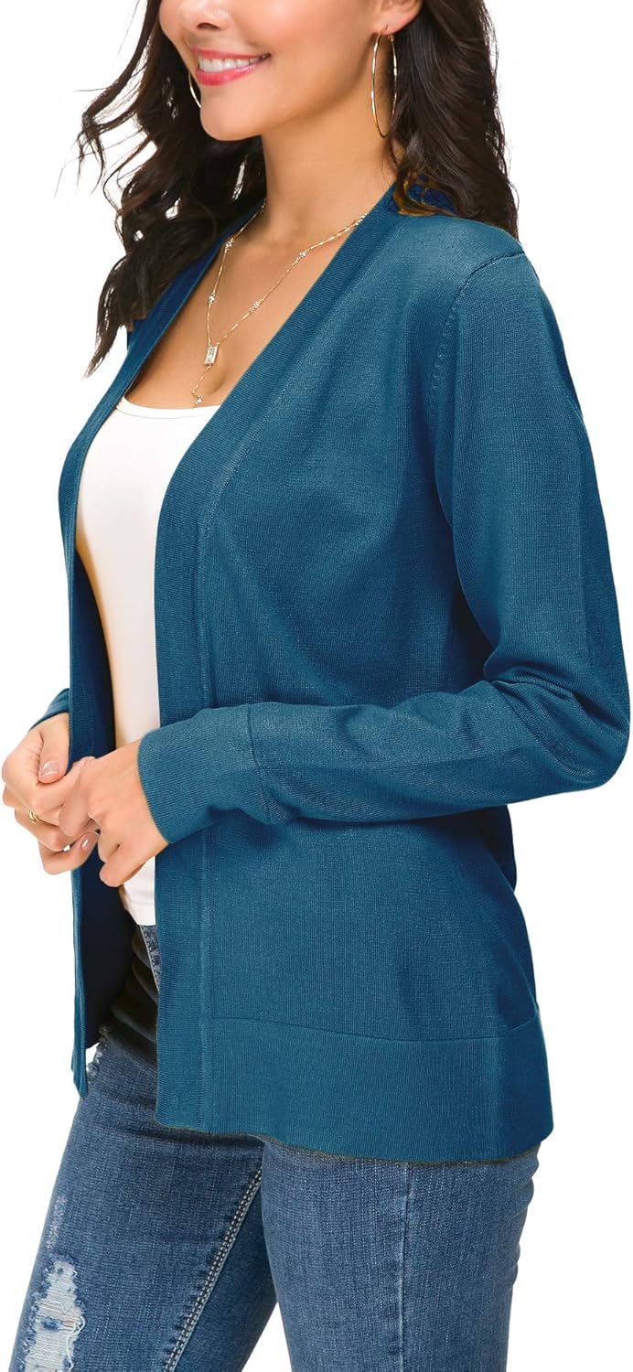 EXCHIC Damen Elegant Langarm Elastisch Strickjacke Cardigan Casual Leicht V-Ausschnitt Gestrickt Bla