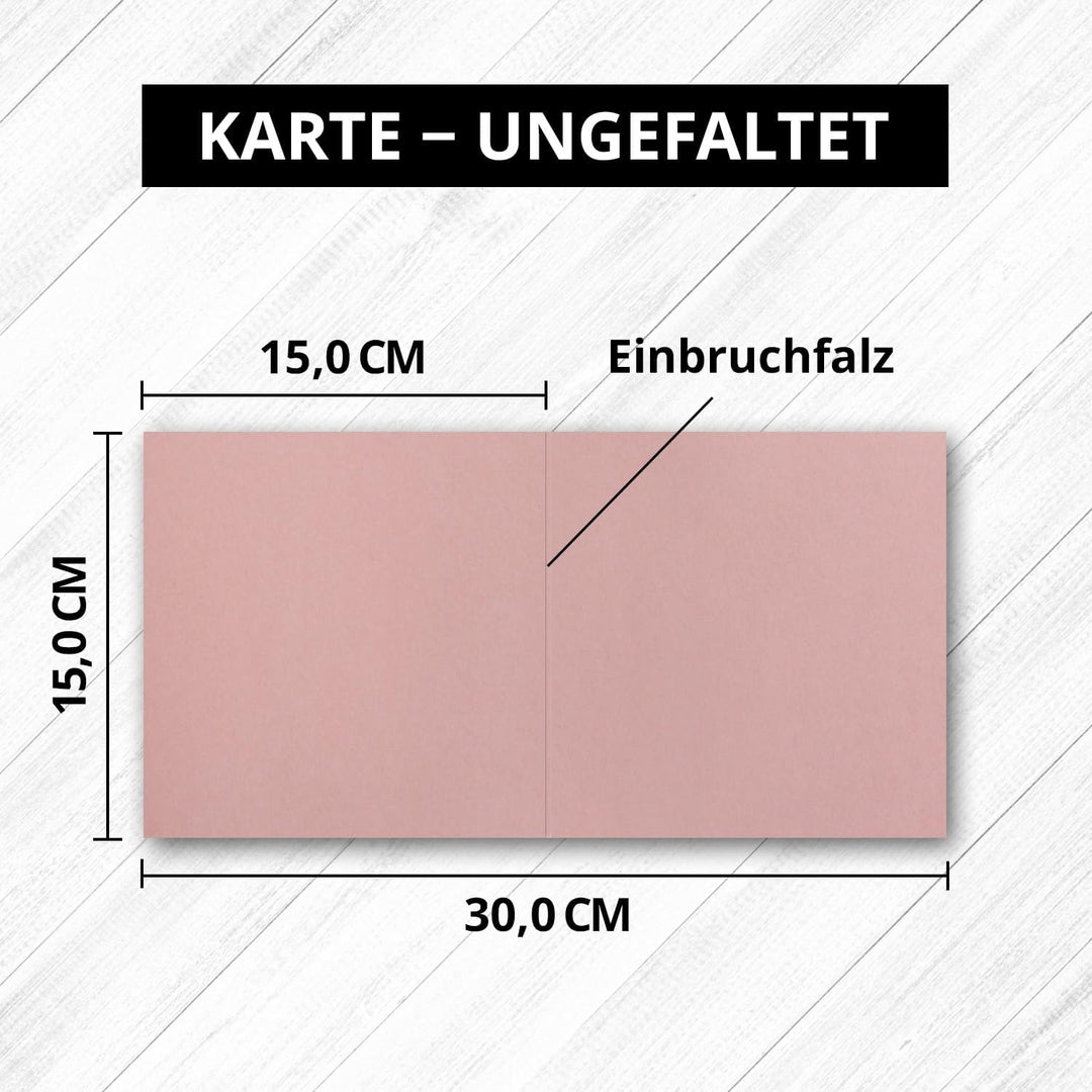 Quadratische Falt-Karten 15 x 15 cm - Altrosa (Rosa) - 500 Stück - formstabil - für Drucker geeignet