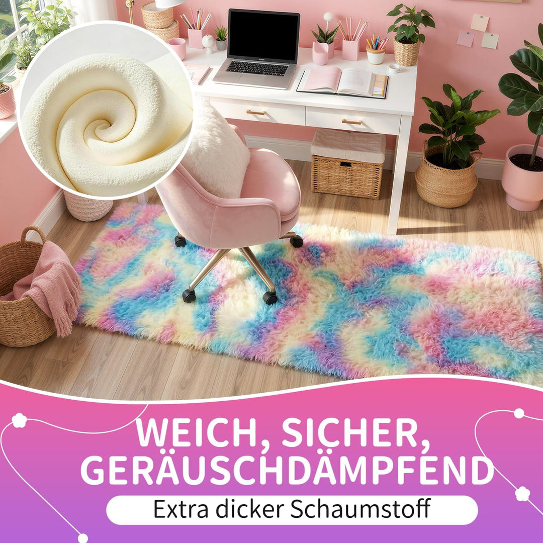 VOFUSHON Wohnzimmer Hochflor Teppich,Shaggy Flur Läufer Teppich Modern Flauschiger Weich Bunte Batik