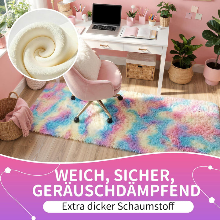 VOFUSHON Wohnzimmer Hochflor Teppich,Shaggy Flur Läufer Teppich Modern Flauschiger Weich Bunte Batik