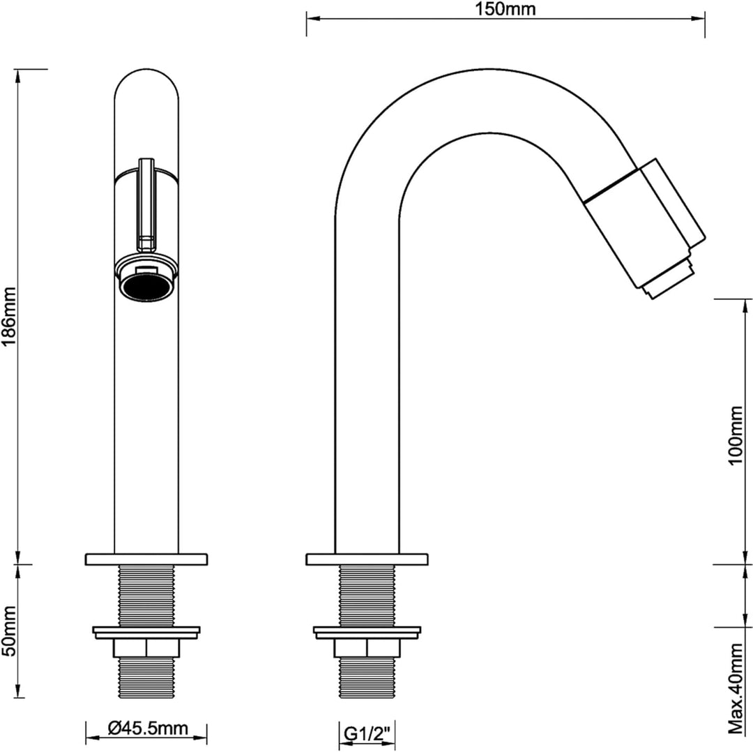 Essential 2.0 Kaltwasserhahn Gäste WC - 19 cm Hoher Waschtischarmatur - Messing - Mit Rosetten - Gra