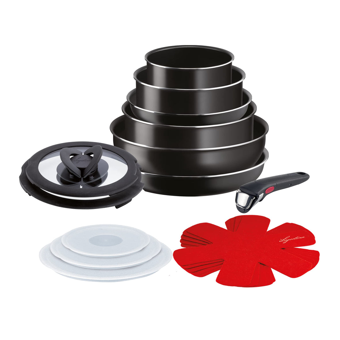 Lagostina Ingenio Essential Plus Akku für Töpfe, Aluminium für Gas und Backofen, 17 Stück, 2 Töpfe,