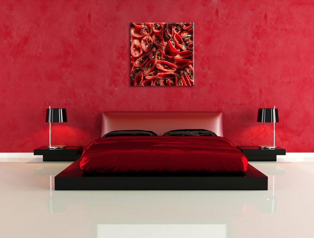 Pixxprint Tomaten Olivenöl Kräuter als Leinwandbild/Grösse: 70x70 cm/Wandbild/Kunstdruck/fertig besp